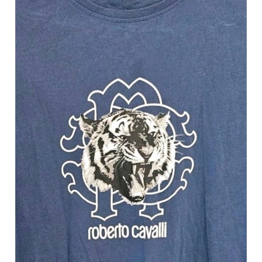 Roberto Cavalli Blue Y2K T-Shirt Tiger Shattering‎ Glass Size XXL